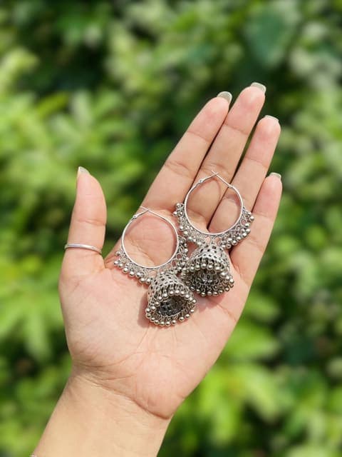 Oxidised Hoop Bali Jhumka Earrings