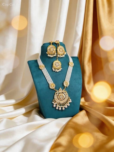 White Pearl Sita Haar Long Necklace Set